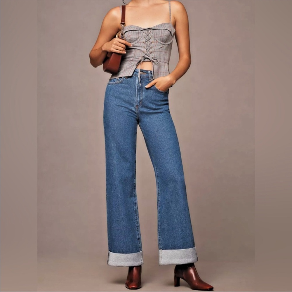💙 Anthropologie Pilcro Classic High-Waist Wide Leg Cuffed Jeans 32” Waist